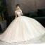 Chic Champagne Robe De Mariée 2019 Princesse Encolure Dégagée Perlage En Dentelle Fleur Paillettes Manches Courtes Dos Nu Train De Balayage