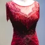 Luxury / Gorgeous Burgundy Handmade  Beading Evening Dresses  2019 Trumpet / Mermaid Scoop Neck Crystal Tassel Lace Flower Short Sleeve Sweep Train Formal Dresses