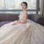 Luxury / Gorgeous Champagne Wedding Dresses 2019 Ball Gown Scoop Neck Sequins Lace Flower Sleeveless Backless Cascading Ruffles Cathedral Train