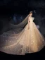 Luxury / Gorgeous Champagne Wedding Dresses 2019 Ball Gown Strapless Glitter Tulle Sequins Beading Sleeveless Backless Cathedral Train