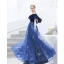 Chic / Beautiful Royal Blue Evening Dresses  2019 A-Line / Princess Suede V-Neck Star Sequins Rhinestone Short Sleeve Backless Ankle Length Formal Dresses