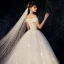 Chic Ivoire Robe De Mariée 2019 Princesse De l'épaule Perlage Perle Étoile En Dentelle Fleur Paillettes Manches Courtes Dos Nu Cathedral Train