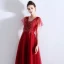 Chic / Beautiful Burgundy Evening Dresses  2019 A-Line / Princess V-Neck Beading Crystal Lace Flower Short Sleeve Backless Floor-Length / Long Formal Dresses