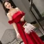 Chic / Belle Rouge Robe De Soirée 2019 Princesse Encolure Dégagée Perlage Noeud Manches Courtes Dos Nu Longue Robe De Ceremonie
