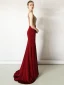 Chic / Beautiful Burgundy Evening Dresses  2019 Trumpet / Mermaid V-Neck Rhinestone Sleeveless Backless Sweep Train Formal Dresses