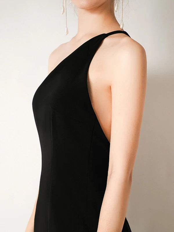 Modern / Fashion Modest / Simple Black Evening Dresses 2019 One-Shoulder Sleeveless Backless Short Formal Dresses