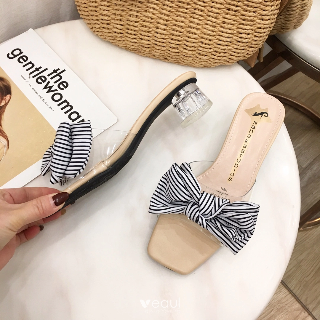 Hermoso Blanco Casual Sandalias De Mujer 2019 A rayas Bowknot 5 cm