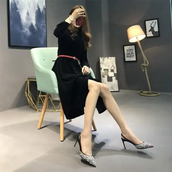 Chic / Beautiful Black Casual Womens Shoes 2019 Leather Sequins Rhinestone 10 cm Stiletto Heels Pointed Toe High Heels