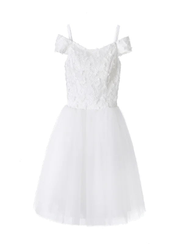 Sexy Ivoire Robe De Fete Bretelles croisées 2019 Princesse De l'épaule Paillettes En Dentelle Fleur Manches Courtes Dos Nu Courte Robe De Ceremonie