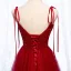 Chic / Belle Bordeaux Robe De Soirée 2019 Princesse Bretelles Spaghetti Noeud Perlage Cristal Sans Manches Dos Nu Longue Robe De Ceremonie