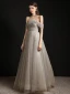 Charming Grey Pearl Prom Dresses 2021 A-Line / Princess Off-The-Shoulder Sleeveless Backless Floor-Length / Long Formal Dresses