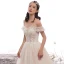 Chic Champagne Robe De Mariée 2019 Princesse De l'épaule Perlage Perle En Dentelle Fleur Manches Courtes Dos Nu Cathedral Train
