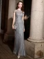 Classy Silver Evening Dresses  2019 Trumpet / Mermaid Scoop Neck Handmade  Beading Rhinestone Lace Short Sleeve Floor-Length / Long Formal Dresses