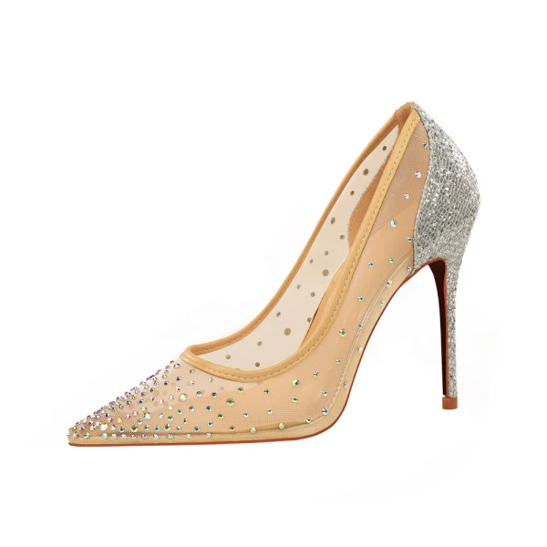 Chic / Beautiful Silver Evening Party Pumps 2019 Rhinestone 10 cm High Heels Stiletto Heels Pointed Toe Pumps