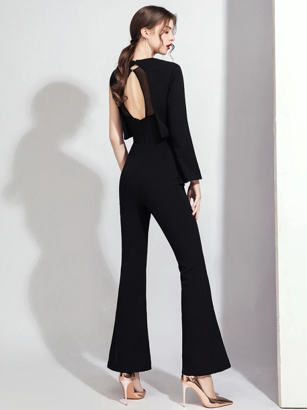 Fashion Black Jumpsuit Evening Dresses  2021 Scoop Neck Backless Formal Dresses