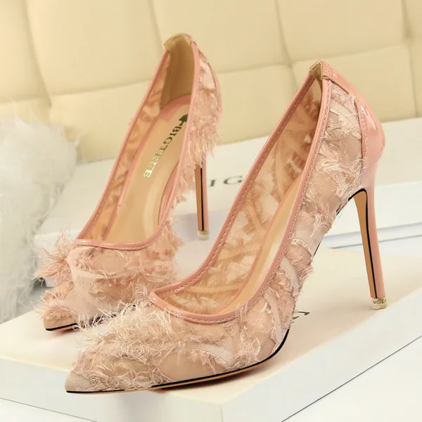 Mooie / Prachtige Grijs Avond Pumps 2019 Kwast 10 cm Naaldhakken / Stiletto Spitse Neus Pumps
