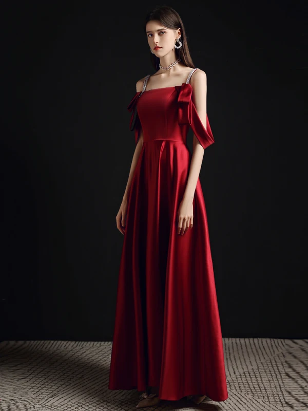 Fashion Burgundy Evening Dresses  2021 A-Line / Princess Spaghetti Straps Sleeveless Backless Floor-Length / Long Formal Dresses