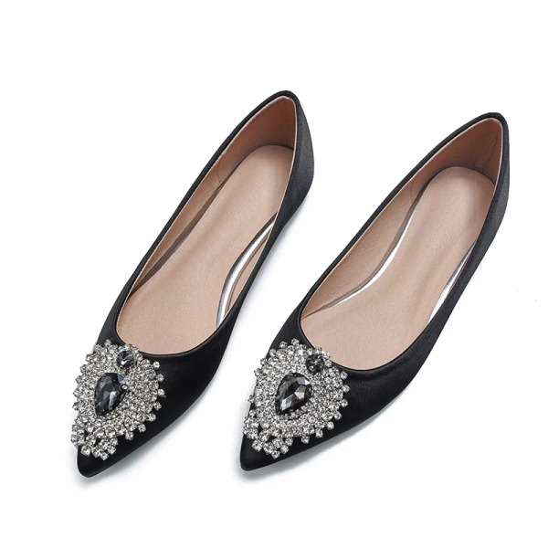 Chic / Belle Rouge Cuir Cristal Chaussure De Mariée 2019 Faux Diamant Plate À Bout Pointu Mariage