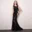 Sexy Noire Robe De Soirée 2019 Trompette / Sirène Encolure Dégagée Paillettes Faux Diamant En Dentelle Fleur Sans Manches Dos Nu Train De Balayage Robe De Ceremonie