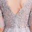 Elegant Silver Evening Dresses  2019 A-Line / Princess V-Neck Rhinestone Lace Flower 1/2 Sleeves Backless Floor-Length / Long Formal Dresses