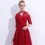 Chic / Belle Bordeaux Robe De Soirée 2018 Princesse En Dentelle Fleur Perlage Cristal Perle Noeud épaules 1/2 Manches Longue Robe De Ceremonie