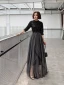 Modern / Fashion Black Evening Dresses  2019 A-Line / Princess Sequins High Neck 1/2 Sleeves Backless Floor-Length / Long Formal Dresses