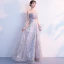 Elegante Silber Abendkleider 2019 A Linie Bandeau Strass Spitze Blumen Ärmellos Rückenfreies Lange Festliche Kleider
