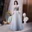 Fashion Sky Blue Prom Dresses 2021 A-Line / Princess Off-The-Shoulder Beading Sequins Sleeveless Backless Floor-Length / Long Formal Dresses