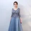 Elegante Blau Ballkleider 2018 A Linie Mit Spitze Blumen Applikationen Perle V-Ausschnitt Rückenfreies 3/4 Ärmel Lange Festliche Kleider