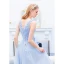 Élégant Bleu Ciel Volants Robe De Soirée 2019 Princesse V-Cou Paillettes En Dentelle Fleur Noeud Sans Manches Dos Nu Longue Robe De Ceremonie