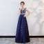 Chic / Beautiful Royal Blue Prom Dresses 2018 A-Line / Princess Beading Crystal Lace Flower Sash Scoop Neck Backless Short Sleeve Floor-Length / Long Formal Dresses