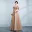 Edles Champagner Ballkleider 2021 A Linie Rüschen Off Shoulder Perlenstickerei Strass Ärmellos Rückenfreies Lange Festliche Kleider