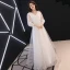 Élégant Blanche Robe De Soirée 2019 Princesse V-Cou Paillettes En Dentelle Fleur 3/4 Manches Longue Robe De Ceremonie