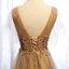 Élégant Champagne Robe De Soirée 2019 Princesse V-Cou Perlage Faux Diamant Appliques En Dentelle Fleur Manches Courtes Dos Nu Train De Balayage Robe De Ceremonie