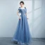 Chic / Belle Bleu Ciel Robe De Bal 2021 Princesse Bretelles Spaghetti Perlage Noeud Sans Manches Dos Nu Longue Robe De Ceremonie