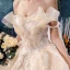 Luxe Champagne Robe De Mariée 2019 Robe Boule De l'épaule Perlage Paillettes En Dentelle Fleur Sans Manches Dos Nu Royal Train