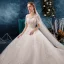 Classy Ivory Wedding Dresses 2019 A-Line / Princess Scoop Neck Beading Sequins Pearl Lace Flower Short Sleeve Backless Cathedral Train