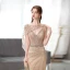 Haut de Gamme Champagne Fait main Perlage Faux Diamant Robe De Soirée 2021 Trompette / Sirène V-Cou Sans Manches Dos Nu Train De Balayage Robe De Ceremonie