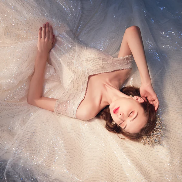 Fabulous Champagne Wedding Dresses 2019 Ball Gown Off-The-Shoulder Sequins Beading Tassel Short Sleeve Backless Royal Train