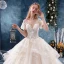 Fabulous Ivory Wedding Dresses 2019 A-Line / Princess V-Neck Pearl Appliques Lace Flower Short Sleeve Backless Royal Train