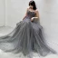 Modern / Fashion Grey Evening Dresses  2019 A-Line / Princess Spaghetti Straps Beading Sequins Sleeveless Backless Sweep Train Formal Dresses