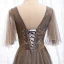 Elegant Brown Evening Dresses  2019 A-Line / Princess V-Neck Beading Rhinestone Sequins Lace Flower Short Sleeve Backless Floor-Length / Long Formal Dresses