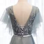 Elegant Grey Evening Dresses  2019 A-Line / Princess V-Neck Beading Sequins Lace Flower Sash Short Sleeve Backless Floor-Length / Long Formal Dresses