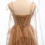 Modern / Fashion Brown Evening Dresses  2019 A-Line / Princess Spaghetti Straps Beading Sequins Lace Flower Sleeveless Backless Floor-Length / Long Formal Dresses