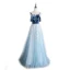 Modern / Fashion Pool Blue Prom Dresses 2019 A-Line / Princess Suede Spaghetti Straps Sequins Lace Flower Sleeveless Backless Floor-Length / Long Formal Dresses