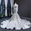 Elegant Silver Evening Dresses  2019 Trumpet / Mermaid Scoop Neck Beading Long Sleeve Backless Cathedral Train Formal Dresses