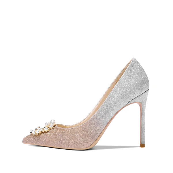 Charmant Pink Brautschuhe 2019 Leder Strass Perle Pailletten 10 cm Stilettos Spitzschuh Hochzeit Pumps