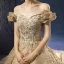 Luxe Champagne Robe De Mariée 2019 Princesse De l'épaule Perlage Perle Paillettes En Dentelle Fleur Manches Courtes Dos Nu Royal Train