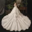 Edles Champagner Brautkleider / Hochzeitskleider 2019 A Linie Bandeau Applikationen Perle Pailletten Spitze Blumen Ärmellos Rückenfreies Fallende Rüsche Königliche Schleppe
