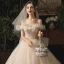 Luxe Champagne Robe De Mariée 2019 Princesse De l'épaule Perlage Paillettes Appliques En Dentelle Fleur Sans Manches Dos Nu Noeud Cathedral Train